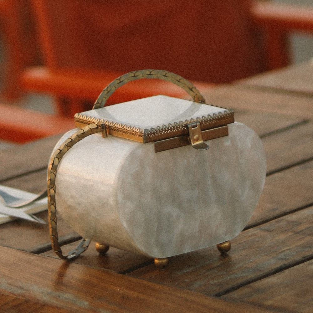 Vintage 1950’s Tyrolean NY Pearl Lucite Box Purse